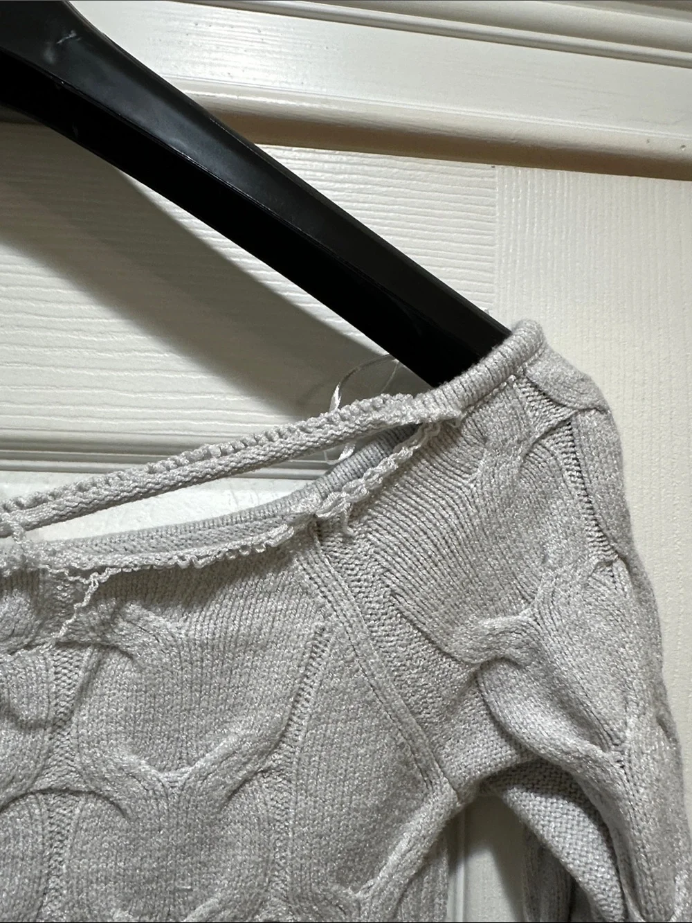 Aeropostale Light Gray Cable Off-the-Shoulder Sweater